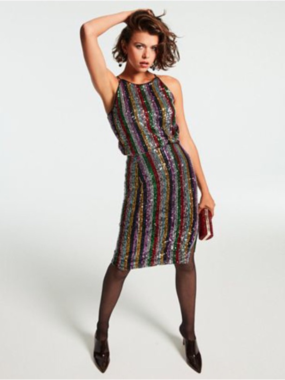 Sequined Striped Top and Skirt -2X